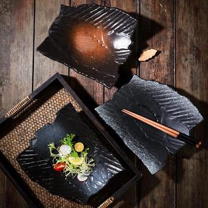 Rétro japonais assiettes irrégulières nourriture bleu noir luxe fête mariage restaurant poisson <span class=keywords><strong>sushi</strong></span> porcelaine dîner assiettes en céramique - Product Image 4