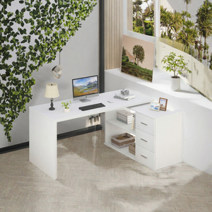 Escritorio de Computadora Modular Moderno de Madera con 3 Cajones Ajustables - Diseño en Forma de I para Oficina en Esquina, Ideal para Uso en Villas - Product Image 3