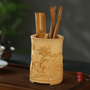 Zhuqi Pavilion Hand Carved Bamboo Pen Holder With Deer Landscape Design For Calligraphy And Tea Ceremony Use - Product Image 3