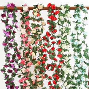 Guirlande de roses artificielles 10 têtes, fleurs en soie rouges, décoration murale pour mariage, longueur 2,2 m - Product Image 3