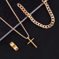 Ensemble de 3 pièces tendance pour homme : collier, bague et bracelet en alliage noir avec chaîne cubaine hip-hop à la mode