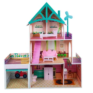 บ้านตุ๊กตาไม้,ของเล่นบทบาทสมมุติ DIY สำหรับเด็กก่อนวัยเรียนบ้านเฟอร์นิเจอร์ห้องวิลล่าบ้านตุ๊กตา