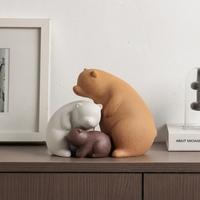 Figurines de famille de trois ours en céramique artisanale minimaliste, style Wabi-sabi, sculpture artistique apaisante, ornement de bureau moderne
