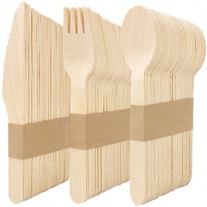 Ensemble de couverts jetables en bois élégants et luxueux pour fête - Couteau, fourchette, cuillère et serviettes biodégradables - Product Image 3