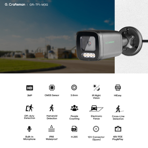 GR-TFI-M3G G.Craftsman IP-камера видеонаблюдения - 3 МП, водонепроницаемая, цилиндрическая, с ИИ-детектором, аудио, ночным видением, PoE, для улицы, недорогая, HiEasy - Product Image 2