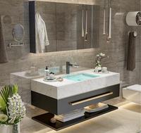Luxe Double Couche Pierre Artificielle Moderne Rock Mur Monté En Céramique Marbre Salle De Bains Vanité Lavabo pour Villas