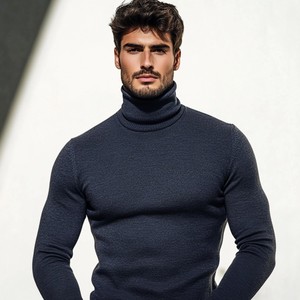 Maglioni Slim Fit personalizzati caldi termici da <span class=keywords><strong>uomo</strong></span> maglione a collo alto a coste all'ingrosso all'ingrosso Mock dolcevita maglieria per <span class=keywords><strong>uomo</strong></span> - Product Image 1