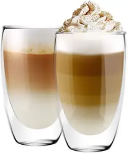 热卖硼硅酸盐玻璃器皿制造商250毫升350毫升450毫升玻璃杯双壁咖啡杯