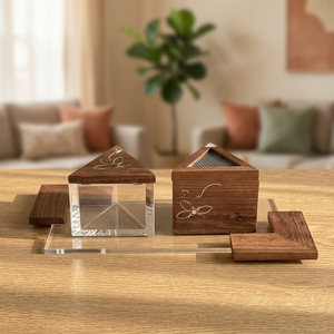 Juego de Quemadores de Incienso de Sándalo Hechos a Mano con Caja de Acrílico y Bandeja, Difusor Aromático, Decoración para el Hogar, Bakhoor, Mubkhar, Bakhurdan - Product Image 1