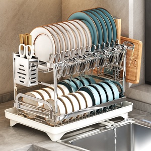 Égouttoir à vaisselle multifonctionnel moderne en acier inoxydable écologique pour comptoir de cuisine, support de rangement pour assiettes <span class=keywords><strong>et</strong></span> bols - Product Image 2