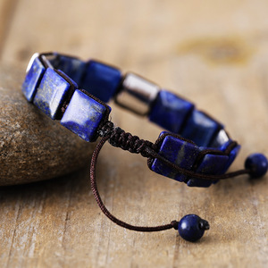 Men's Square Natural Zircon Beaded <b>Adjustable</b> <b>Bracelet</b> Lapis Lazuli Tiger's Eye Black Agate Geometric Design Gift Jewelry - Product Image 3