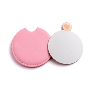 Miroir de poche en acier inoxydable rose avec étui en cuir pour maquillage, vente en gros - Product Image 1