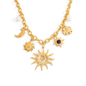 Collar con Colgante de Moda, Cadena Dorada, Dijes de Sol, Luna y Conchas Marinas, Joyería para Fiestas, Colgantes Temáticos de Aleación de Zinc XL31641 - Product Image 5