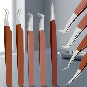 Lot de 5 pinces à cils en or rose, en acier inoxydable, à pointe incurvée et droite de précision, pour isolation de volume des cils, outils de beauté - Product Image 2
