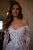 Robe de mariée courte en dentelle, style corset basque, avec applications, manches longues, pour après la fête, Ruolai HL687