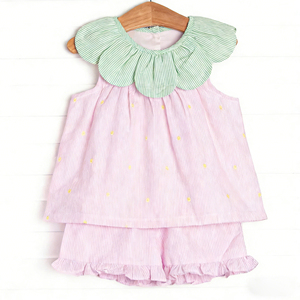 GSSO3363 CUSTOM Ensemble de vêtements pour petite fille active, imprimé rayures fleurs roses, vente en gros, ensemble à manches courtes pour enfant - Product Image 5