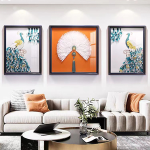 Sala de estar física tridimensional decoración moderna minimalista tríptico Bodhi hoja pintura hecha a mano obras de arte - Product Image 5