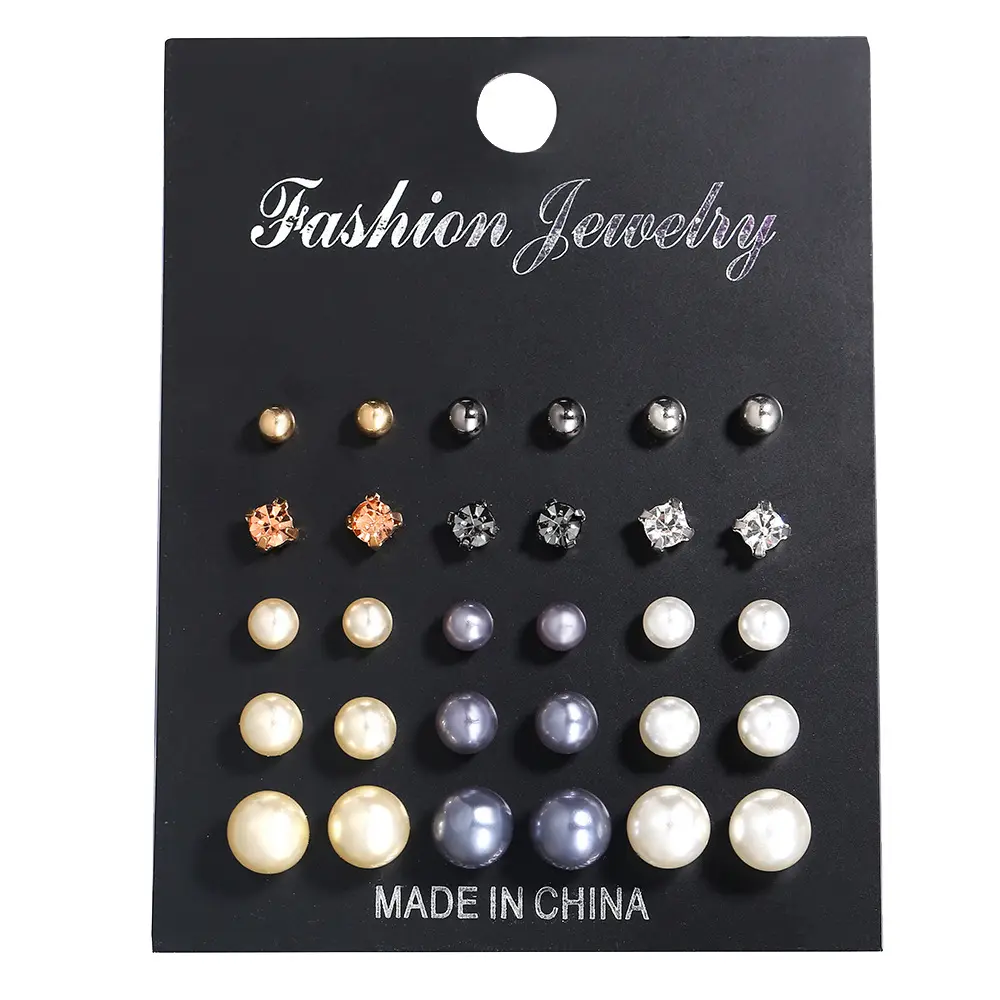Boucles d'oreilles en perles artificielles pour femmes, ensembles de bijoux à la mode, 15 paires, vente en gros,
