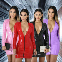 PU-Leder-Clubkleider, Wet-Look-Catsuit, Catsuit mit tiefem V-Ausschnitt und Reißverschluss, Fetischkostüm, 5XL PVC Catsuit Latexkleid