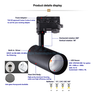 Projecteurs <span class=keywords><strong>LED</strong></span> sur <span class=keywords><strong>rail</strong></span> 45W COB, éclairage commercial moderne noir et <span class=keywords><strong>blanc</strong></span>, 2 fils, 3 fils, 4 fils - Product Image 6