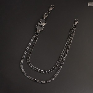 yuelyueli Genuine Leather <b>Skull</b> Waist Chain Zinc Alloy Double <b>Ring</b> Unisex Hip Hop Casual Fashion Body Chain - Product Image 3