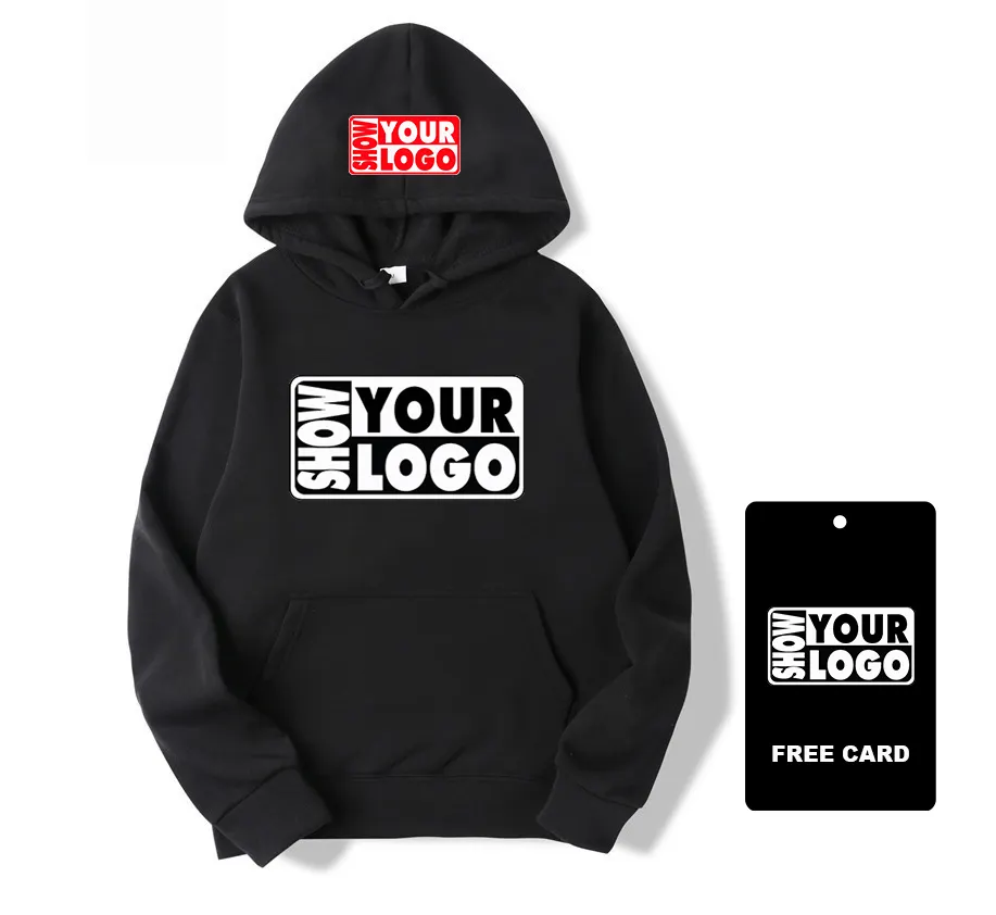 Logonuz ile yüksek kalite % 50% pamuk % 50% polyester özel baskı hoodie erkek kışlık kapşonlu sweatshirt ücretsiz etiketler etiketler