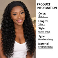 Perruque synthétique longue noire Jerry Curl avec bandeau, sans frange, résistante à la chaleur, pour femmes, usage quotidien et fêtes, vente en gros usine