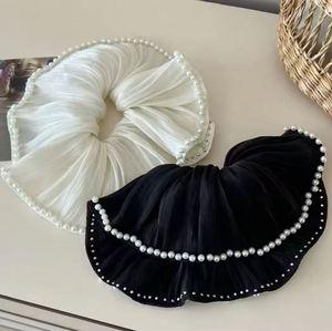 Élastiques à cheveux élégants en maille noire pour femmes, avec dentelle, perles, fleurs et strass, accessoire de coiffure pour enfants - Product Image 3