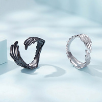 Bague ajustable en argent sterling 925 avec des ailes d'ange, bijoux pour hommes et femmes
