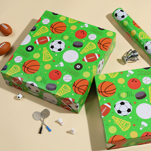 Green Sport Ball Decorative Wrapping <b>Paper</b> <b>Roll</b> Mixed Athletic Ball Design For Children Sports Birthday Holiday Gift Packing - Product Image 4
