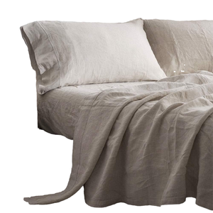 Juego de Ropa de Cama de Lino 100% Puro, 4 Piezas, Tamaño King, Sábana Plana Nórdica, Lino Francés Natural, Sábana Ajustable, Color Sólido, Funda de Almohada para el Hogar - Product Image 2