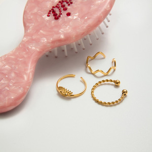 Ensemble de 3 bagues ajustables en acier inoxydable 18K, motif œil protecteur, géométrie ondulée, bijoux unisexes, cadeau - Product Image 3