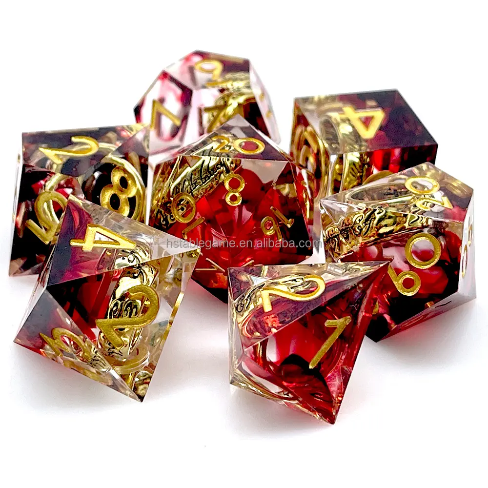 Juego de dados HS Sharp Edge Resin Skull DND para juego de cartas Dungeons and Dragons personalizar al por mayor dados de anillo rojo