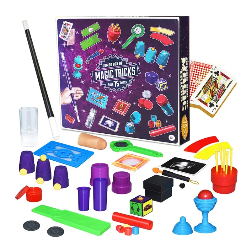 Kids magic set 75 magic tricks for kids zigzag ellis ring thimbles STEM kit for kid birthday parties sleepovers box of magic pro