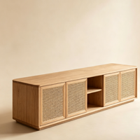 Meuble TV mural flottant en contreplaqué sur mesure, meuble TV cannelé moderne et minimaliste, console multimédia OEM/ODM