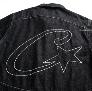 Veste bomber en denim rétro Alcatraz Star pour homme Wangsheng, respirante, style américain, col montant, logo frontal, chaînes de hanche - Product Image 2