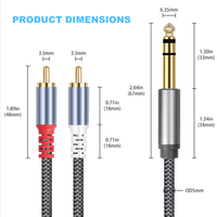 Câble audio 1M 2M 3M 4.6M 7.6M 1/4'' vers RCA, câble audio TRS 1/4'' vers RCA, câble répartiteur en Y stéréo 6.35mm vers double RCA