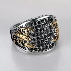 Two Tone Pave Setting Gold Plated Black <b>Crystal</b> Scorpion Animal Stainless Steel <b>Ring</b> - Product Image 2