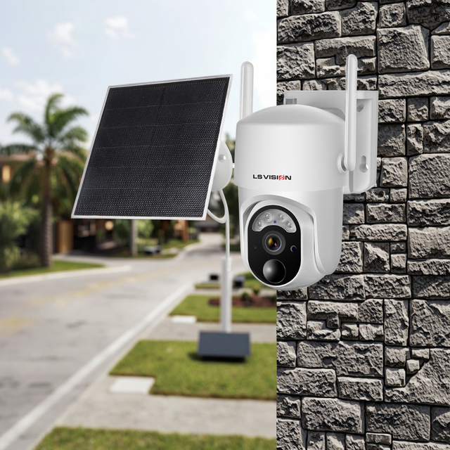 LS VISION 4MP PTZ Solar Powered Indoor Security Camera Waterproof Wireless Outdoor 4K IP with MIC Alarm TF IP66 Certified