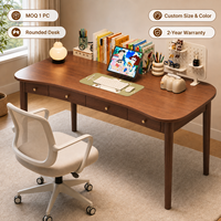 Bureau d'étude moderne et durable en bois foncé avec plusieurs tiroirs, grand plateau arrondi, table d'écriture pour chambre d'étudiant, bureau à domicile