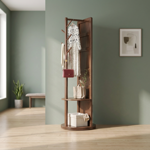 Miroir sur pied minimaliste moderne avec cadre en bois fait main et étagères de rangement réglables pour usage domestique - Product Image 4