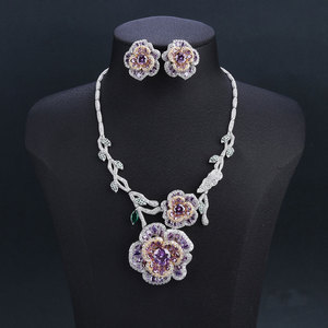 XUPING plaqué or mariage mariée fleur synthétique cubique zircone cristal luxe exagérer fine femmes mode mariée ensemble de bijoux - Product Image 1