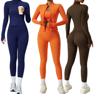 Ensemble de vêtements de sport pour femmes FH, <span class=keywords><strong>3</strong></span> pièces, tenue de yoga, soutien-gorge de sport, leggings, veste, vêtements de sport à séchage rapide, vêtements de course à pied, fitness, usine OEM - Product Image 1