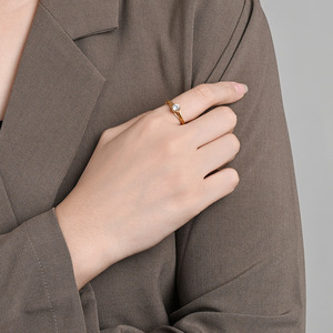 <b>Titanium</b> Steel <b>Ring</b> With Zircon Inlay Geometric Shape Engagement Unisex Jewelry - Product Image 2