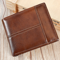 Dompet Pria Kulit Asli Klasik Model Lipat Tipis Kapasitas Besar dengan Slot Kartu dan Jendela ID untuk Pria