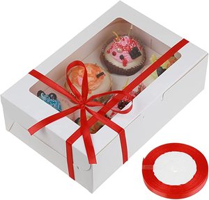 Factory Food Grade 6 cupcakes Kraft Bakery Cake Boxes Pastry Holder with Ribbon and window