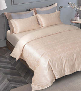 Radiant Luxurious 1800 Thread Pearl Silk Bedding Ensemble Gold Jacquard Bed <b>Linens</b> with Multi Size Deep Pocket Fitted Sheet - Product Image 6