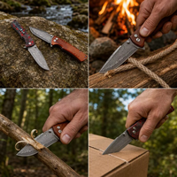 Couteau de chasse pliant Damas, couteau de poche portable pour l'extérieur, manche en bois, couteau tactique de survie pour le camping, logo personnalisé DM032-1