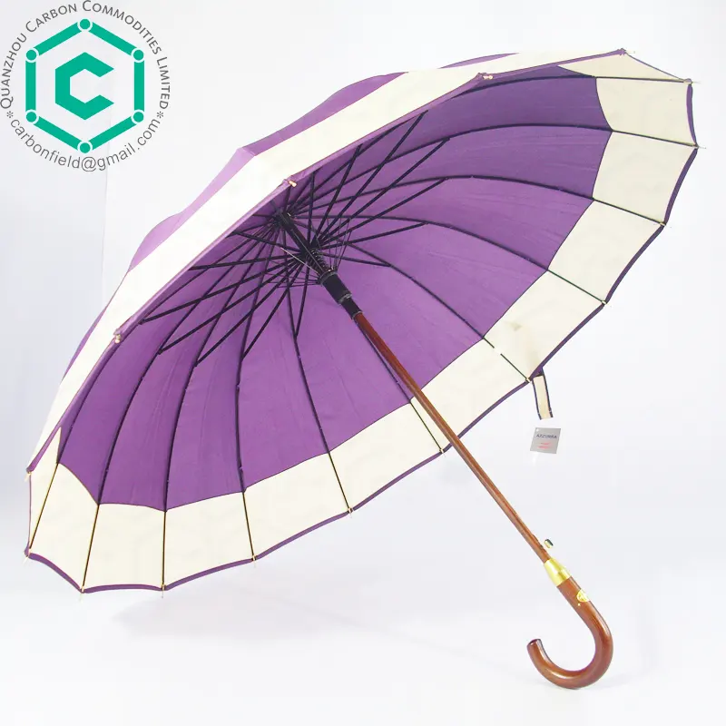 New Zealand market 16ribs luxury customized design wooden umbrella