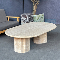 Haut Ovale 100% Naturel De Luxe Wabi-sabi Style Beige Travertin Pierre Demeures Appartement Villa Hôtel De Luxe Table Basse Table À Thé